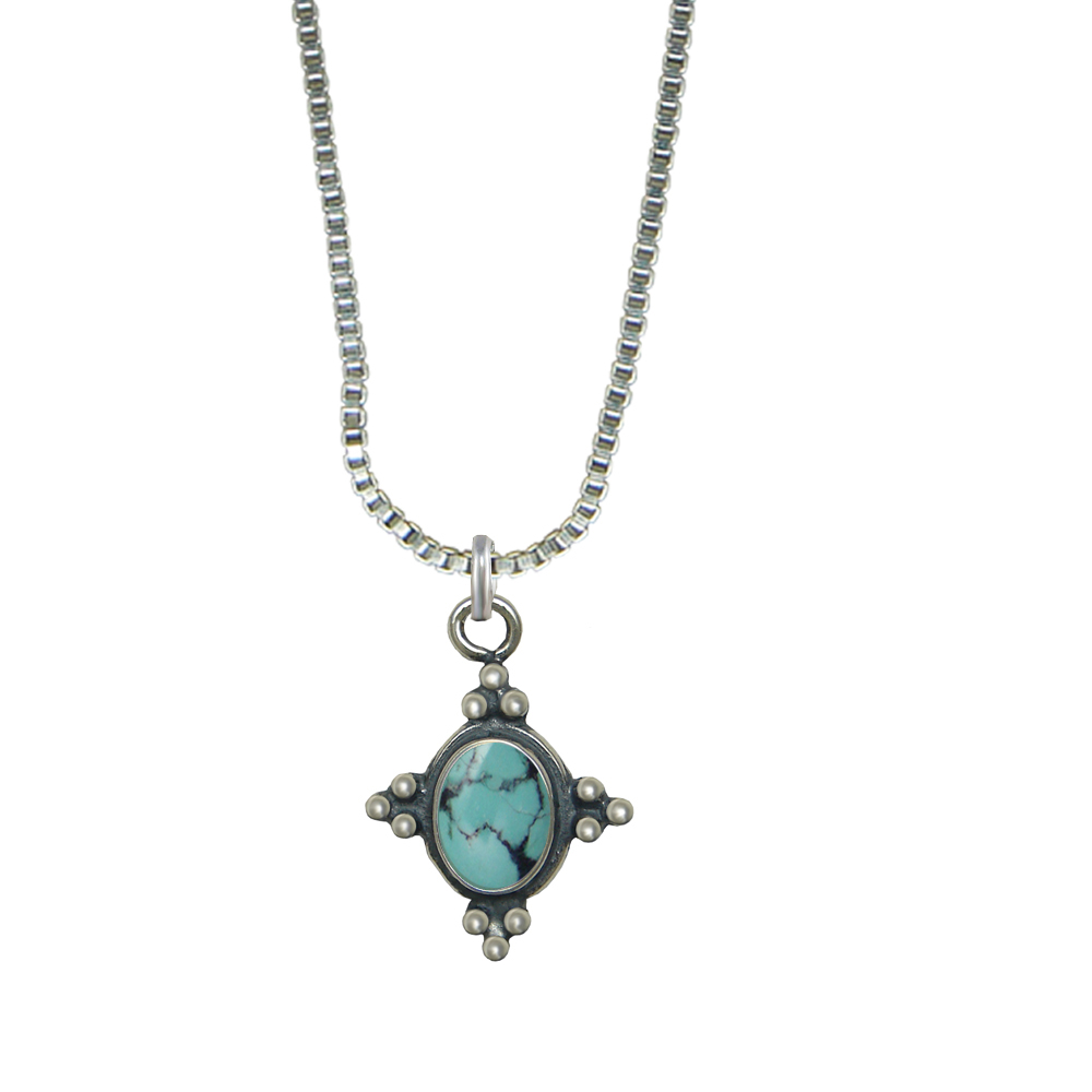 Sterling Silver Little Chinese Turquoise Pendant Necklace